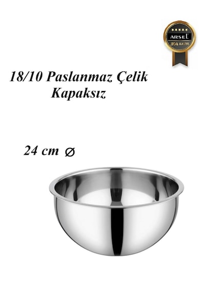 304 Paslanmaz Çelik Sade Çırpma & Karıştırma Kasesi 18/10, Derin, Kapaksız 24 Cm Gümüş