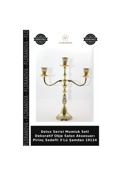 Delux Serisi Mumluk Seti Dekoratif Obje Salon Aksesuarı Pirinç Sedefli 3'lü Şamdan 19124 Çok Renkli
