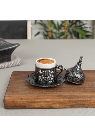 1 Adet Türk Yunan Arap Kahvesi Espresso Fincanı Tabağı Lale Siyah Diğer