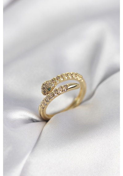 Yılan Model Gold Renk Zirkon Taşlı Kadın Yüzük Altın - Beyaz 59782448