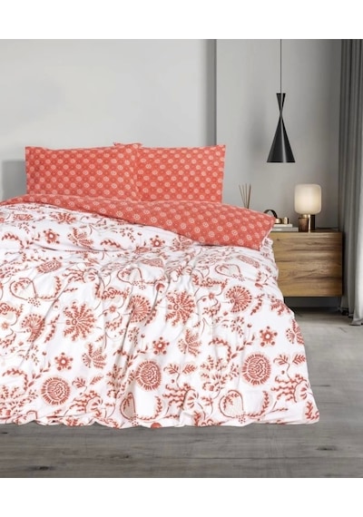 Cotton Box Flanel Nevresim Takımı Çift Kişilik Flowerland Kırmızı