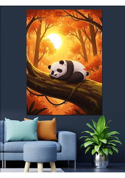 Karizma Tablo Ağaç Altında Panda Ayı Dekoratif Kanvas - Mdf Ahşap Tablo