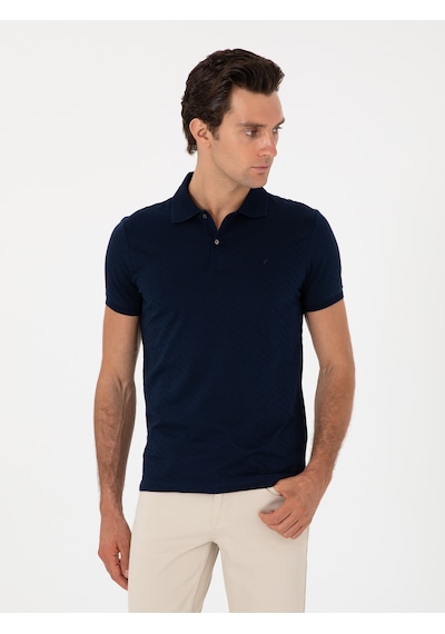 Lacivert Slim Fit Desenli Polo Yaka T-shirt