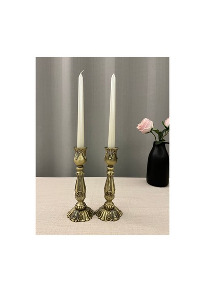 Barok İnci Pirinç Kaplamalı 2'li Şamdan & Mumluk Dekorasyon Seti Pirinç Kaplama - 822304147 Pirinç Kaplama