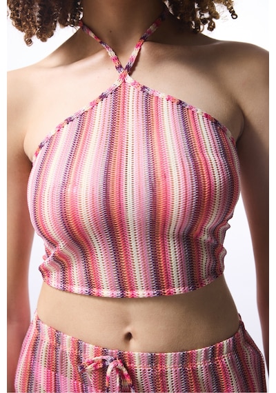 Penti Çizgili Moi Halter Yaka Crop Üst