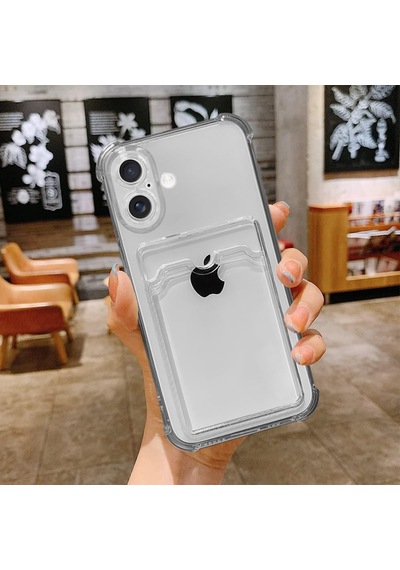 İphone 16 Uyumlu Kamera Korumalı Kartlıklı Köşeleri Airbag Tasarımlı Darbe Önleyici Siyah