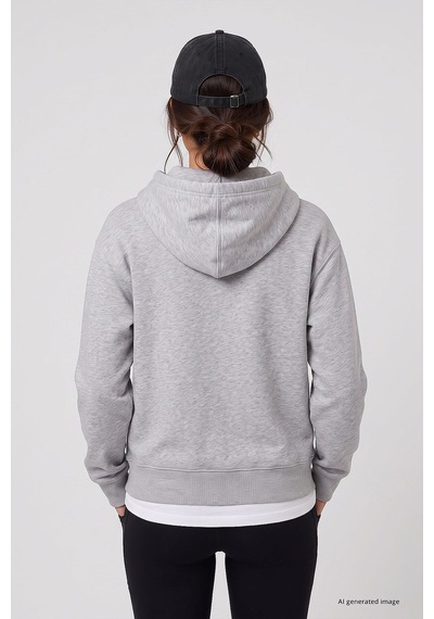 TOMMYLIFE Gri Melanj Standart Kapüşonlu Kanguru Cepli Basic Kadın Sweatshirt - 97321