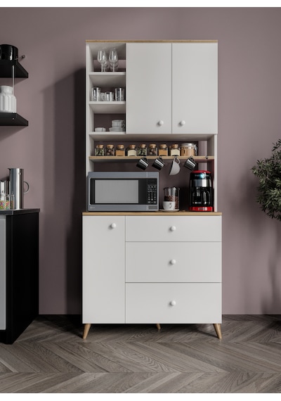 Stella Kahve Köşesi Dolabı Beyaz-meşe 90cm, Erzak Dolabı, Kiler Dolabı Stella Kahve Köşesi Dolabı Beyaz-meşe 90cm, Erzak Dolabı, Kiler Dolabı