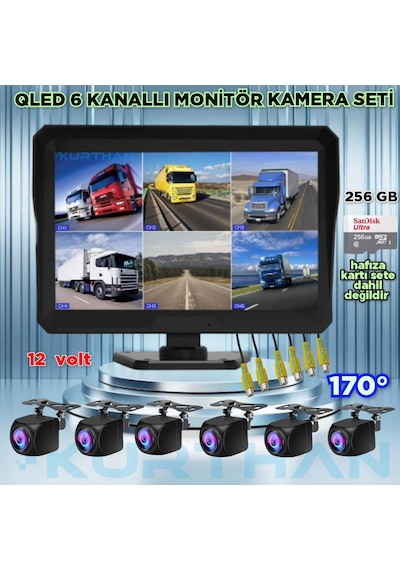 Qled 10'' Dvr Monitör 6 Adet 170 Derece Balık Gözü Kamera 12v