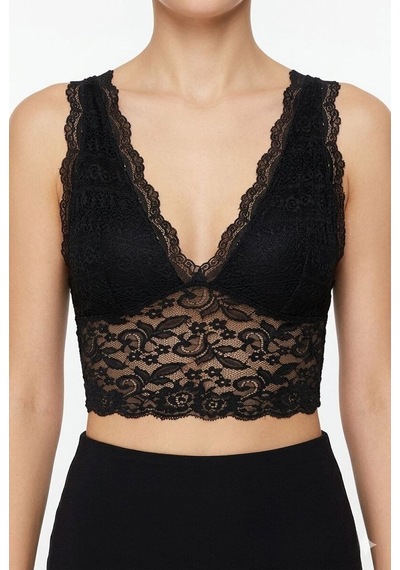 Loomart Kadın Dantel Bralet Crop Sütyen V Yaka Askılı Şık Esnek Rahat - Siyah Loomart Kadın Dantel Bralet Crop Sütyen V Yaka Askılı Şık Esnek Rahat - Siyah