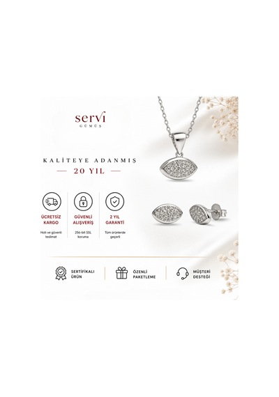 Servi 925 Ayar Gümüş Minimal Göz Formlu Kolye Ve Küpe Set-516