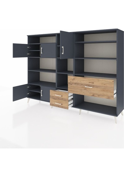 Hyperion Dolap 13 Raflı 3 Çekmeceli 5 Kapaklı 220x44x163 Antrasit Antrasit-antrasit/çam