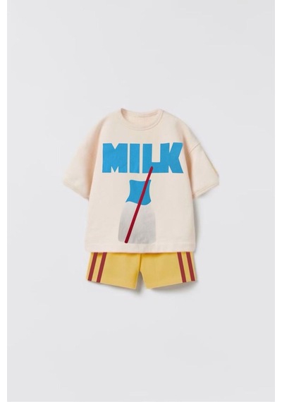 Lolliboomkids Unisex Çocuk Süt Baskılı Pamuklu Bisiklet Yaka Altüst Takım 2 Parça Ekru / Sarı Ekru - Sarı Lolliboomkids Unisex Çocuk Süt Baskılı Pamuklu Bisiklet Yaka Altüst Takım 2 Parça Ekru / Sarı Ekru - Sarı