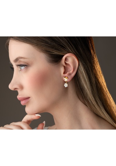 925 Ayar Zirkon Taşlı Sedef Yonca Küpe.rose.gold.rodaj Gümüş 49622923