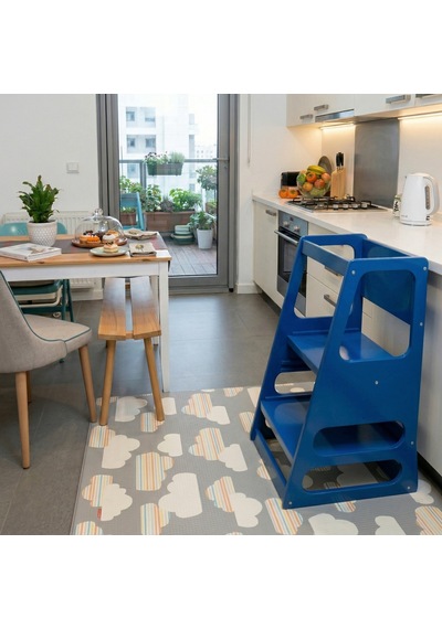 Kaidan Cobalt Blue Renk Çocuk Öğrenme Kulesi-etkinlik Kulesi Ayarlanabilir Basamaklı Doğal Mdf