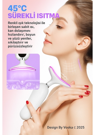 Boyun Ve Yüz Masaj Aleti , Cilt Sıkılaştırıcı, Led Işıklı, Taşınabilir Şarjlı