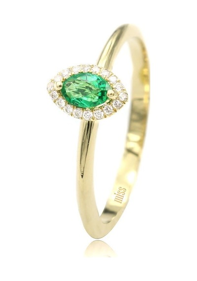 Markiz Kesim Zümrüt Tektaş Yüzük - Sarı Altın 14 Ayar