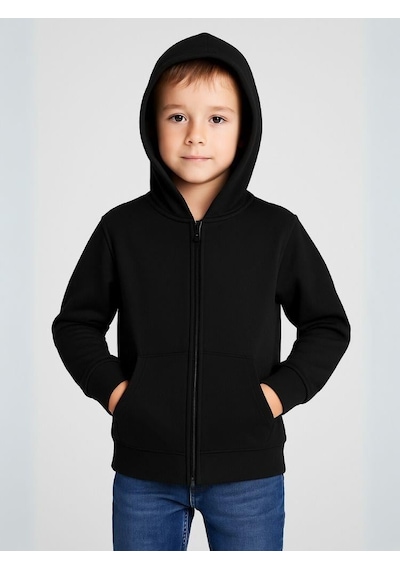 Zekids Çocuk Fermuarlı İnce Mevsimlik Basic Kapüşonlu Okul Hırkası-16092 Siyah