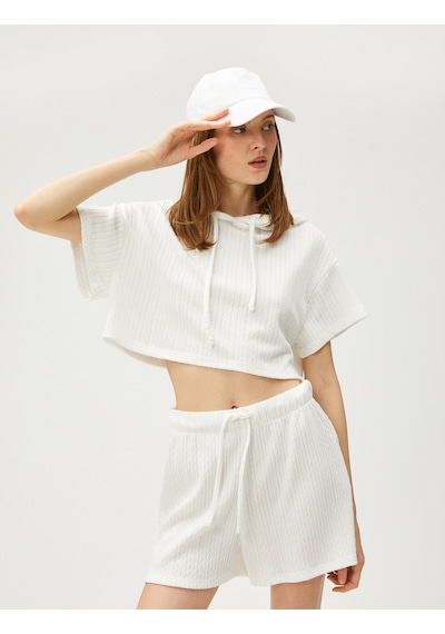 Koton Crop Oversize Sweatshirt Kapüşonlu Kısa Kollu Beyaz 3sak10215ek Beyaz