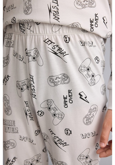 Defacto Regular Fit Uzun Kollu Üst Lastikli Paça Alt Baskılı 2li Pijama Takımı Erkek Çocuk I1445a826augr503 Gri-gr503