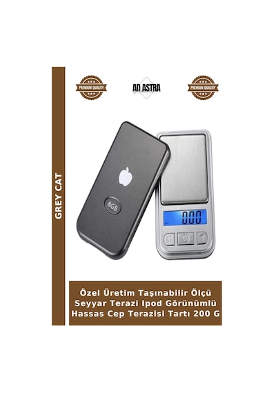 Özel Üretim Taşınabilir Ölçü Seyyar Terazi Ipod Görünümlü Hassas Cep Terazisi Tartı 200 G