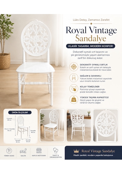 Royal Vintage 4'lü Beyaz Plastik Sandalye