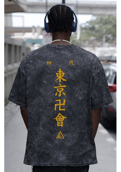Tokyo Revengers Anime Sırt Baskılı Unisex Oversize Eskitme Yıkama Siyah