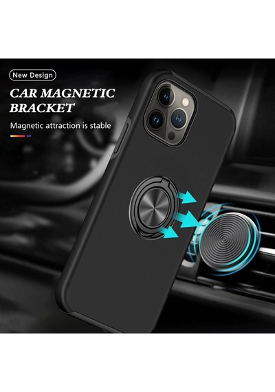 Newface Apple iPhone Uyumlu 13 Pro Max Kılıf Elit Yüzüklü Kapak Semeglbl - 68 - Siyah