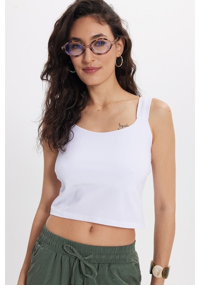 Tudors Kadın Slim Fit Dar Kesim Likralı Beyaz Crop Atlet -50612