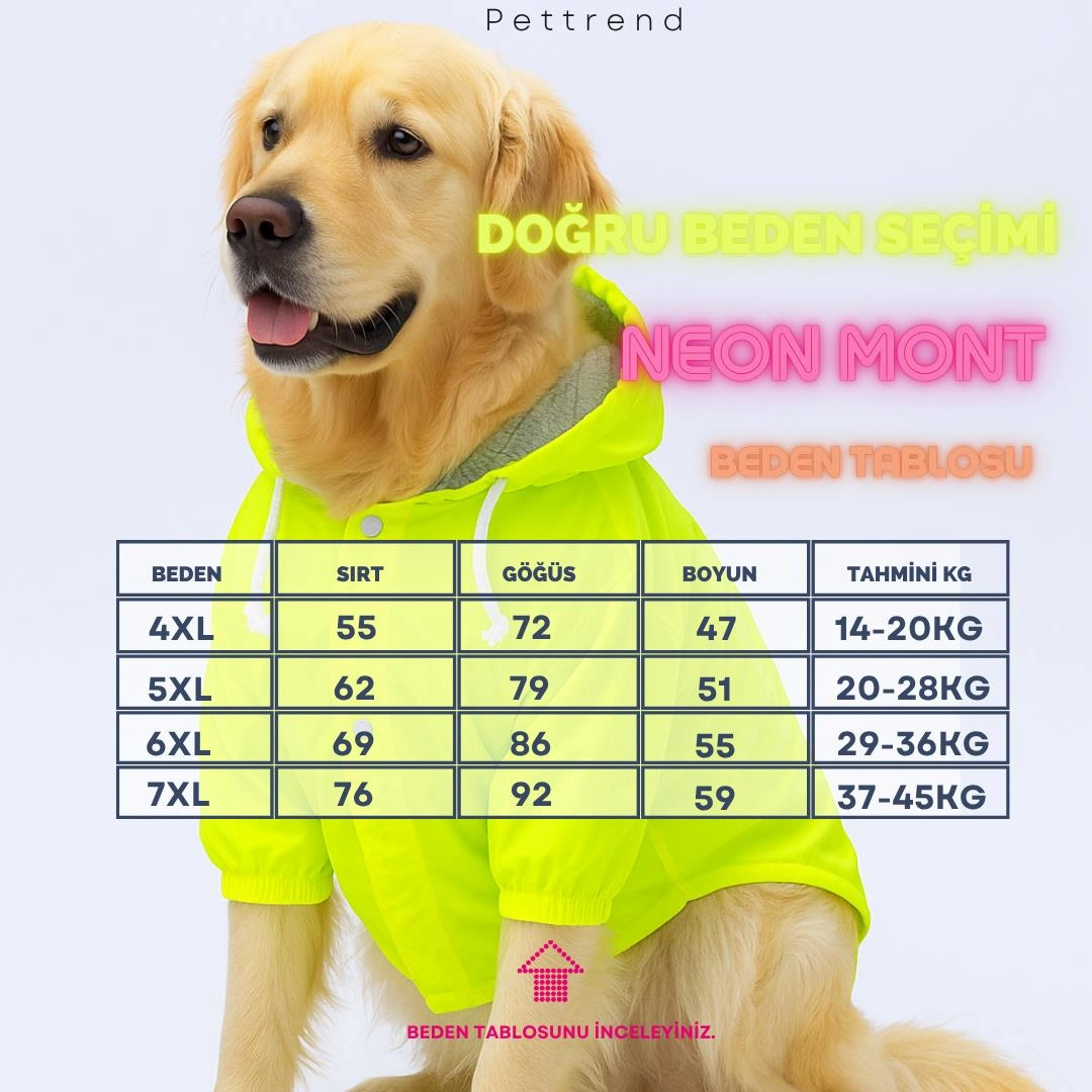 Neon Pembe Mont Köpek Mont Köpek Kıyafeti Köpek Yağmurluğu Küçük Ve Büyük Irklar İçin
