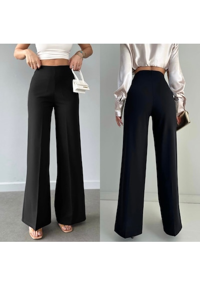 More Moss Yandan Fermuarlı Krep Pantolon Siyah