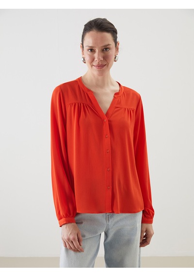 Lcwaıkıkı Classic Turuncu Kaçık Yaka Oversize Kadın Bluz