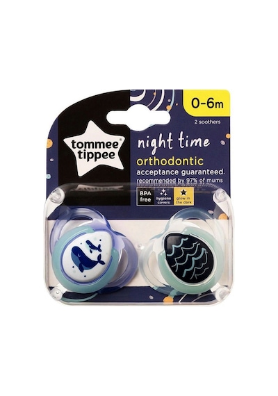 Tommee Tippee Ortodontik Gece Emziği 2'li 0-6 Ay  Turkuaz