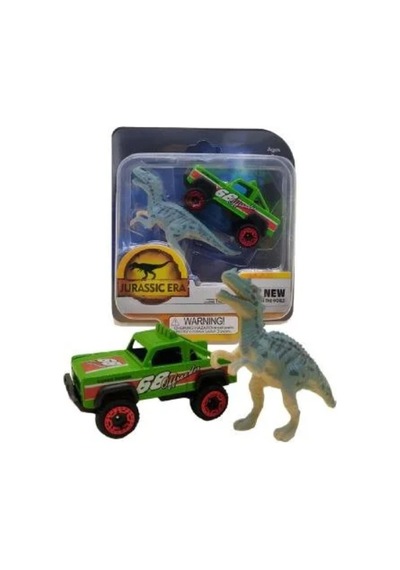 Die Cast Metal Yeşil Pikap Ve Gri Dinozor