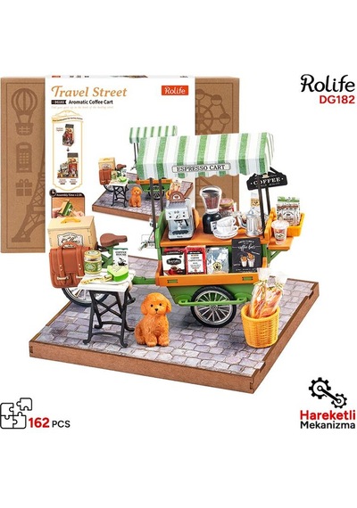 Rolife Dg182 Kahve Arabası Aromatic Coffee Dıy Minyatür Maket Model Seti Ahşap 3d Wooden Puzzle 3d Model Kit Detaylı Dekoratif Hobi Seti Ahşap Maket