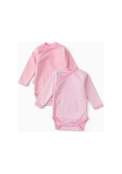 Uygun Bebe 2'li %100 Pamuk Uzun Kollu Kruvaze Bebek Çıtçıtlı Body Zıbın Pembe-pembe Pembe