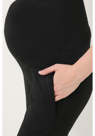Cottonhill Siyah Esnek Yüksek Bel Çift Cepli Hamile Jogger Eşofman Altı