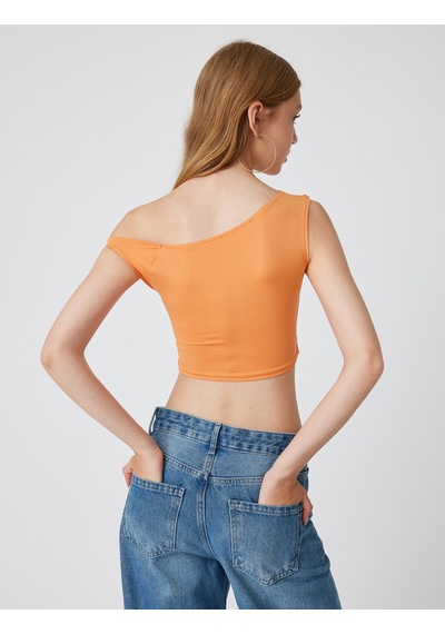 Koton Kayık Yaka Crop Üst Kolsuz Slim Fit Turuncu 4sal30324ık Turuncu