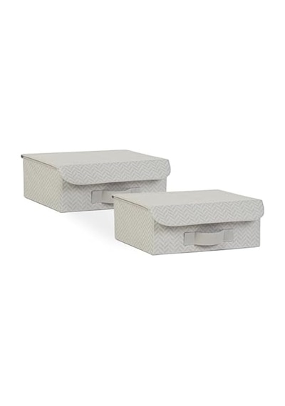 2'li Gri Balıksırtı Kapaklı Kutu Set 30 X 23 X 11 Cm Açık Ahşap