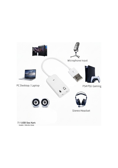 Gabble 7.1 Usb Ses Kartı - Mikrofon Kulaklık Adaptörü - Tak Çalıştır Pc/ps4/ps5 Uyumlu