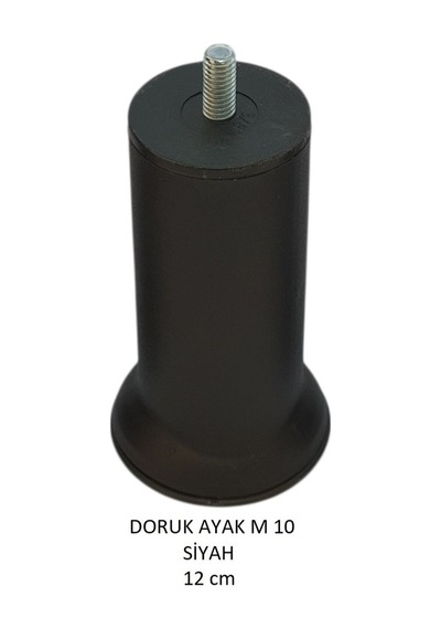 Doruk Ayak, Cıvatalı Baza Koltuk Dolap Ayağı, Metal, Siyah, M10, 12 Cm Siyah