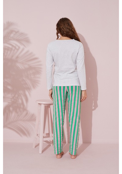 Siyah İnci Pamuklu Örme Pijama Takım 24240140 Bej Melanj