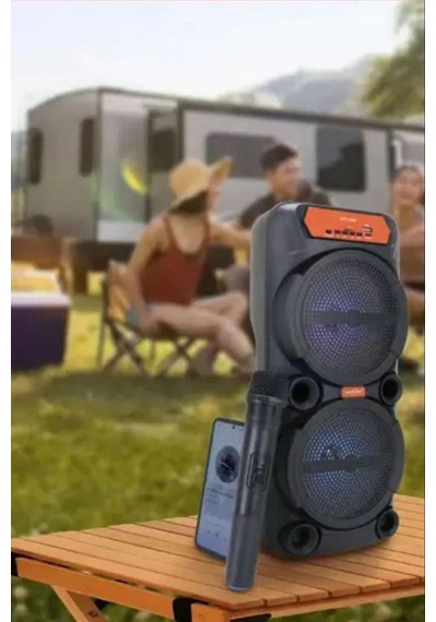 Kablosuz Mikrofonlu Büyük Boy Şarjlı Hoparlör Taşinabilir Bluetooth Speaker Siyah