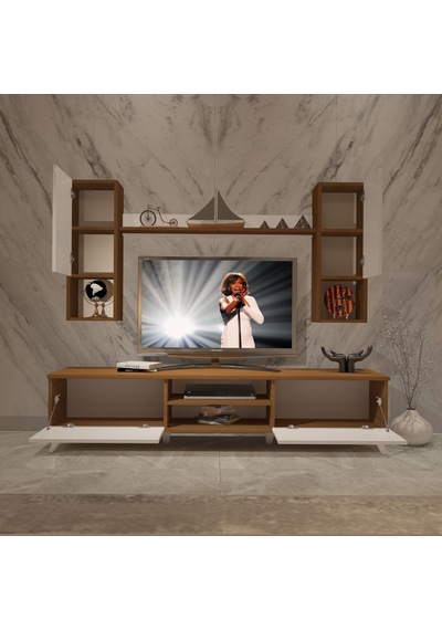 Decoraktiv Eko 5da Slm Dvd Retro Tv Ünitesi Tv Sehpası Ceviz - Beyaz