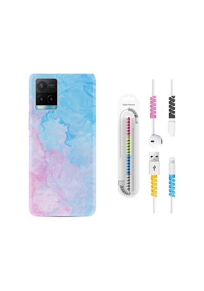 Vivo Y33S Kılıf Kablo Koruyuculu Pink Blue Abstract 1385