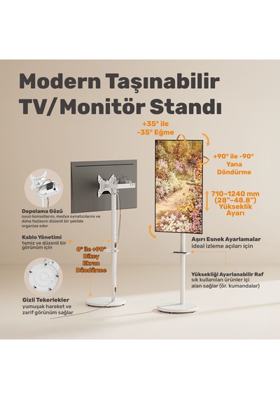Npo Std3822twe 17"- 43" Vesa Tekerlekli Dikey/yatay Dönebilen Mobil Monitör/tv Standı