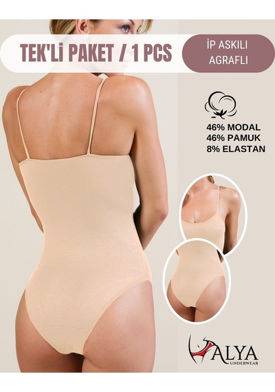 Alya Underwear Kadın Ip Askılı Çıtçıtlı Body, Modal - Pamuk Karışımlı, Kancalı , Tekli Paket, Beyaz Ten Bej
