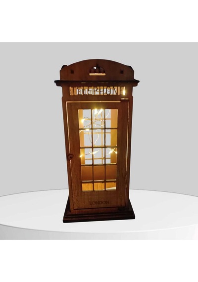 Ahşap Dekoratif Işıklı Londra Telefon Kulübesi - Mumluk, Dekoratif, Süs Ceviz