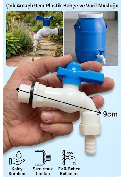 Plastik Bilyali Bahce Musluğu 1/2 Küresel Aç Kapa Musluk Başlığı Bidon Musluğu Pvc Musluk 9cm