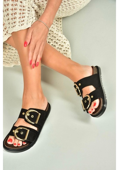Fox Shoes U267732702 Siyah Süet Kadın Terlik Siyah-süet